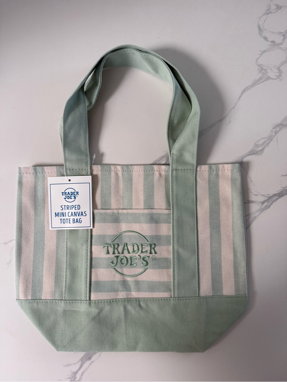 Trader Joe's Mint Green Striped Canvas Tote